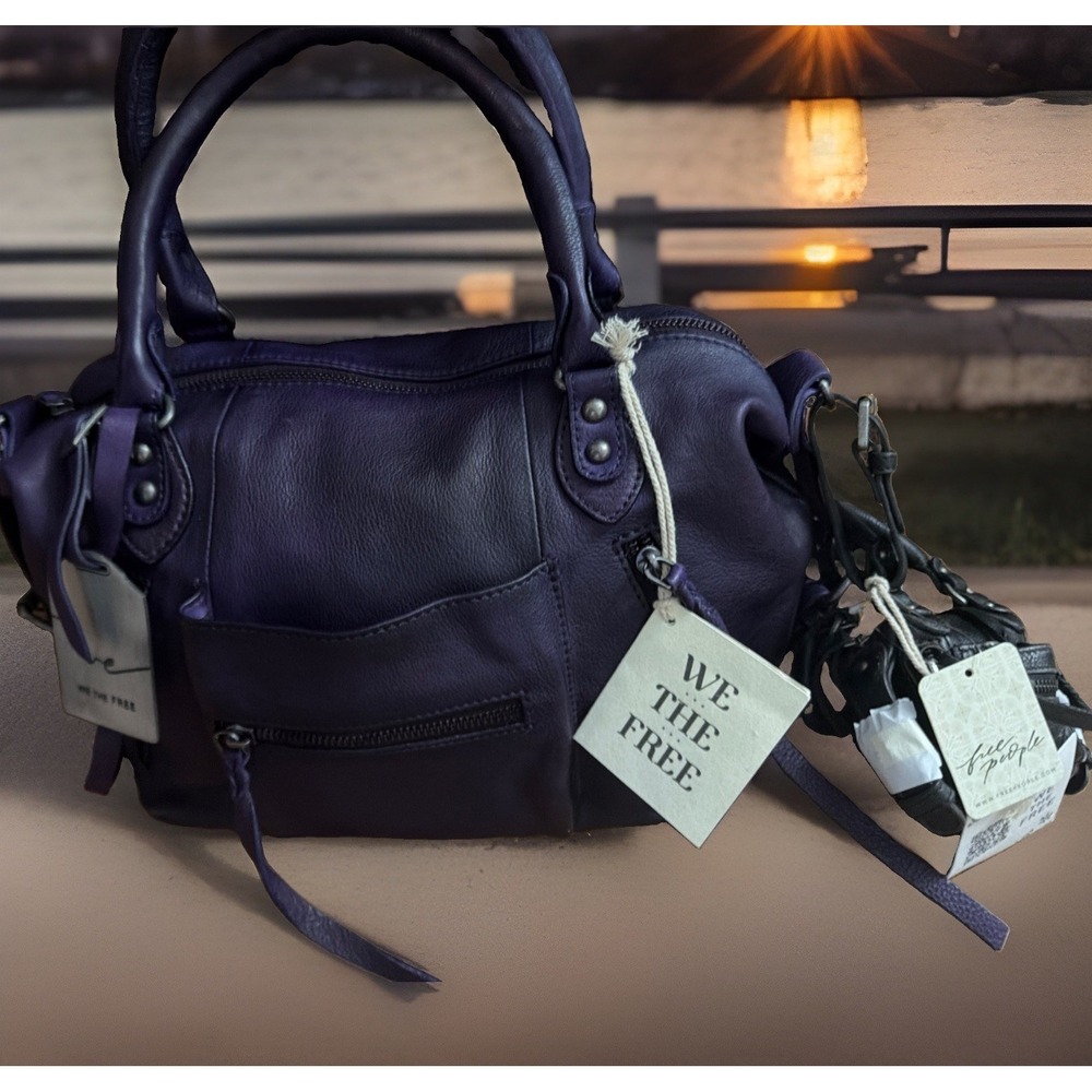 NWT We The Free People Baby Emerson MIDNIGHT ORCHID Leather Tote Bag Purple - Picture 6 of 11